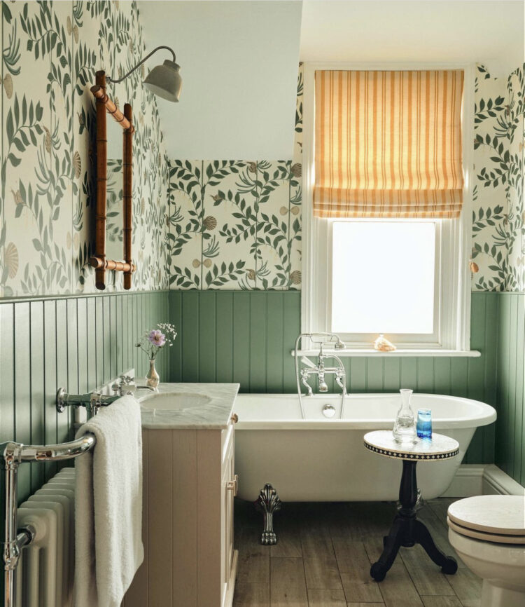 the bathroom of Jules Haines founder of the hainescollection a platform that sells surplus textiles from top designer brands such as Pierre Frey and Schumacher